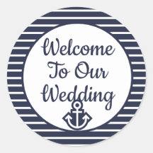Navy Seersucker Welkom op onze bruiloft Sticker
