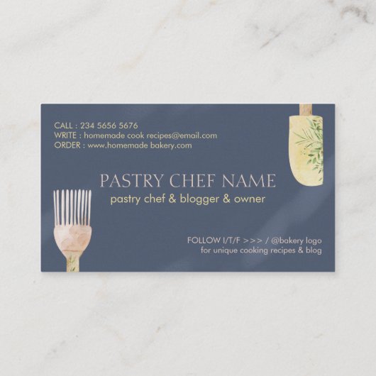 Navy Shadow Pastry Spoon Spatula Chef Bake Visitekaartje (Achterkant)