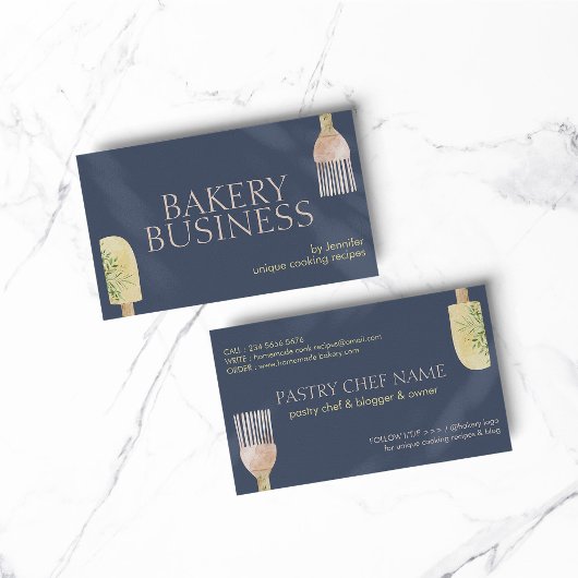 Navy Shadow Pastry Spoon Spatula Chef Bake Visitekaartje
