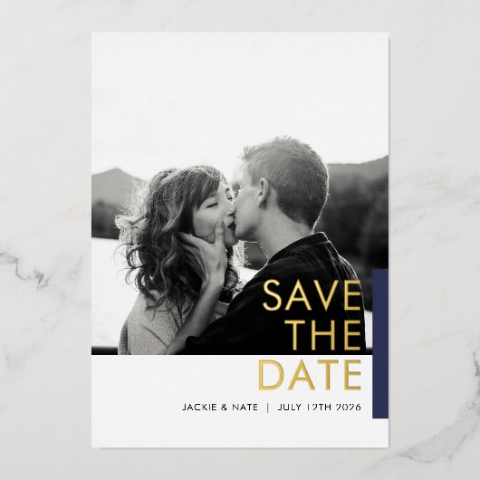 Navy Shimmer Save the Date folie card Folie Uitnodiging (Voorkant)