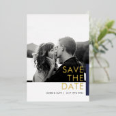 Navy Shimmer Save the Date folie card Folie Uitnodiging (Staand Voorkant)
