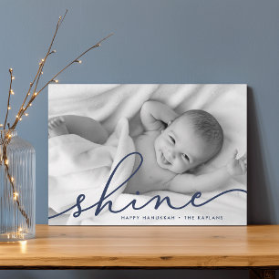 Navy Shine Script Hanukkah-foto Feestdagenkaart