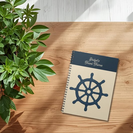 navy ship wheel with Beige name Coastal travel Notitieboek