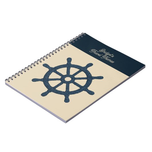 navy ship wheel with Beige name Coastal travel Notitieboek (Linkerzijde)