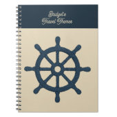 navy ship wheel with Beige name Coastal travel Notitieboek (Voorkant)