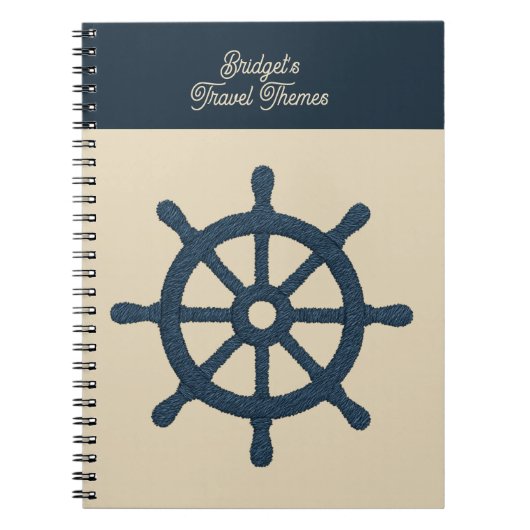 navy ship wheel with Beige name Coastal travel Notitieboek (Voorkant)