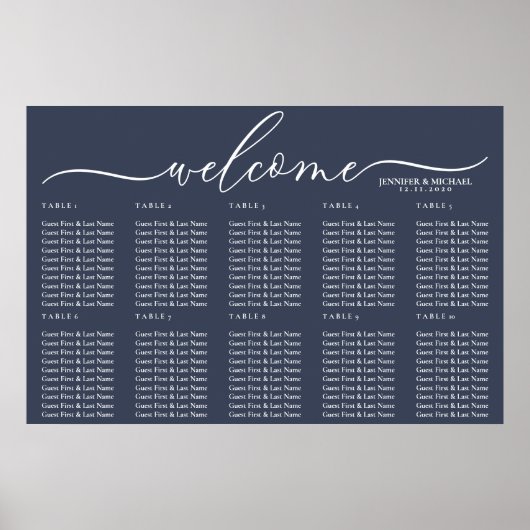 Navy Signature Celebration Welcome Seating Table Poster (Voorkant)