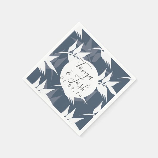 Navy Silohuette Tropical Leaf Pattern Servet (Hoek)