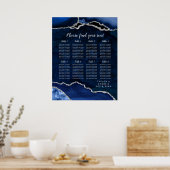 Navy Silver Agate Wedding 8 Tables Seating Chart Poster (Keuken)