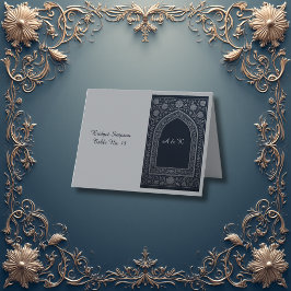 navy silver Arabic arch Wedding  guest card Bedankkaart