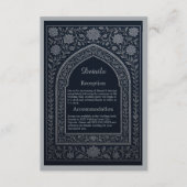 navy silver Arabic arch Wedding Informatiekaartje (Voorkant)