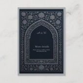 navy silver Arabic arch Wedding Informatiekaartje (Achterkant)