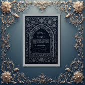 navy silver Arabic arch Wedding Informatiekaartje