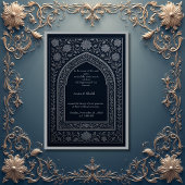 navy silver Arabic arch Wedding Kaart