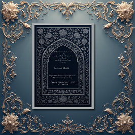 navy silver Arabic arch Wedding Kaart