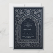 navy silver Arabic arch Wedding Kaart (Voorkant)