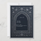 navy silver Arabic arch Wedding Kaart (Achterkant)