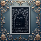 navy silver Arabic arch Wedding RSVP Kaartje