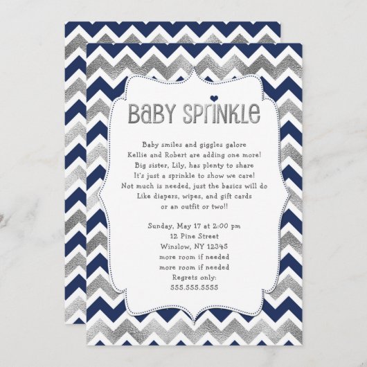 Navy Silver Baby Sprinkle, jongen baby shower nodi Kaart (Voorkant / Achterkant)