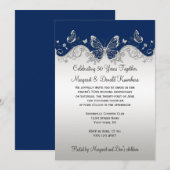 Navy Silver Butterflies 25e Jubileum Kaart (Voorkant / Achterkant)