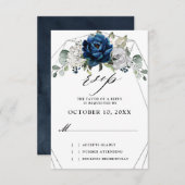 Navy Silver Champagne Ivory Geometric Wedding RSVP Kaartje (Voorkant / Achterkant)