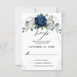 Navy Silver Champagne Ivory Geometric Wedding RSVP Kaartje