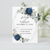 Navy Silver Champagne Ivory Geometric Wedding RSVP Kaartje (Staand voorkant)