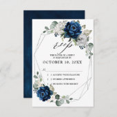 Navy Silver Champagne Ivory Geometric Wedding RSVP Kaartje (Voorkant / Achterkant)
