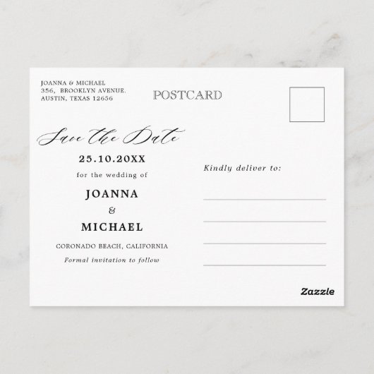 Navy Silver Champagne Ivory Roos Save the Date Briefkaart (Achterkant)