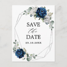 Navy Silver Champagne Ivory Roos Save the Date