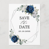 Navy Silver Champagne Ivory Roos Save the Date Briefkaart (Voorkant)