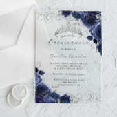 Navy Silver Clear Acryl Bloemen Quinceanera Acryl Uitnodigingen