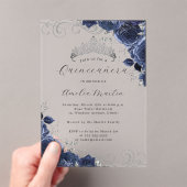 Navy Silver Clear Acryl Bloemen Quinceanera Uitnodigingen (Insitu (Draagbaar))