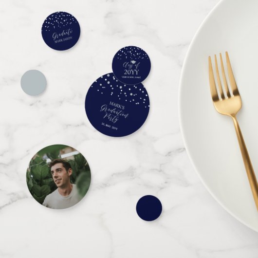 Navy Silver Confetti Modern Graduation Party Decor (Groep)