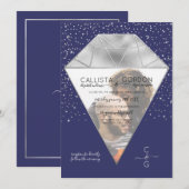 Navy Silver Diamond Confetti Glitter Fotobruiloft Kaart (Voorkant / Achterkant)