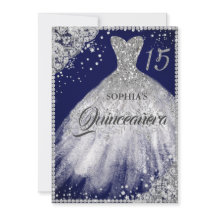 Navy Silver Diamond Kant Sparkle Gown Quinceanera