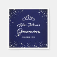 Navy Silver Diamond Kant Sparkle Gown Quinceanera