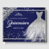 Navy Silver Diamond Sparkle Gown Quinceanera Gastenboek (Voorkant)