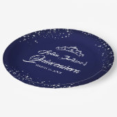 Navy Silver Diamond Sparkle Gown Quinceanera Papieren Bordje (Gekanteld)