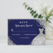 Navy Silver Diamond Sparkle Gown RSVP Kaartje (Staand voorkant)