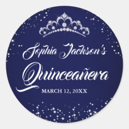 Navy Silver Diamond Sparkle Tiara Quinceanera Ronde Sticker