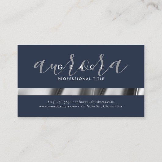 Navy Silver Elegance Visitekaartje (Achterkant)