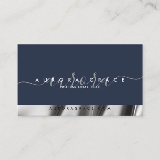 Navy Silver Elegance Visitekaartje (Voorkant)