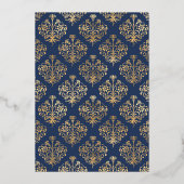 Navy, Silver en Gold Floral Wedding Folie Uitnodiging (Achterkant)