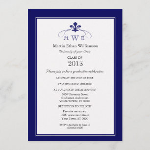 Navy Silver en White Fleur de Lis Formele Afstuder Kaart