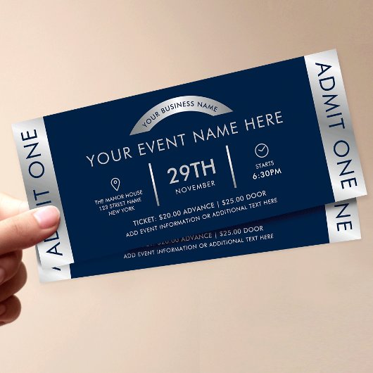 Navy & Silver Event Ticket Zakelijk Logo Toegang E Kaart