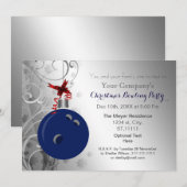 navy Silver Festive Corporate Bowling party Invite Kaart (Voorkant / Achterkant)