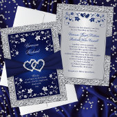 Navy Silver Floral Hearts FAUX Folie Wedding Invit Kaart