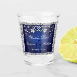 Navy, Silver Floral, Hearts Shot glass Glas
