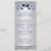 Navy, Silver Floral Joined Hearts Menu Kaart (Achterkant)
